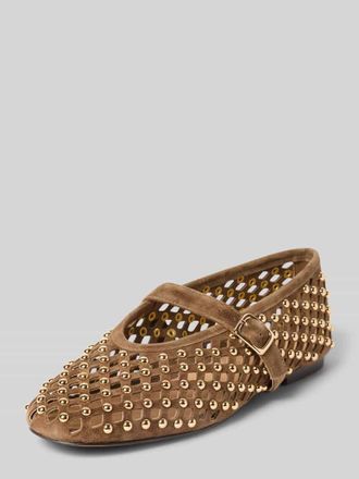 Inuovo Ballerinas aus echtem Leder Nietenbesatz in Camel, Gr&ouml;&szlig;e 36