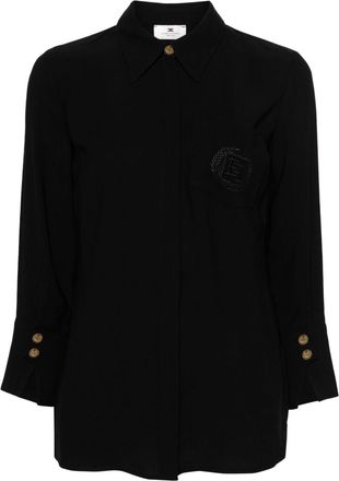 Elisabetta Franchi logo-embroidered crepe shirt - women - Viscose - 44 - Black