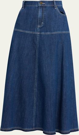 Kobi Halperin Ysabelle A-Line Cotton Denim Midi Skirt