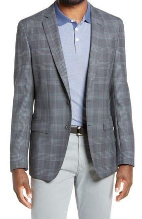 BOSS Hartlay Slim Fit Plaid Wool Sport Coat in Teal at Nordstrom Rack, Size 38 Regular