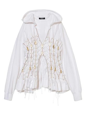 Undercover lace-up zip-fastening hoodie - women - Cotton - 1 - White