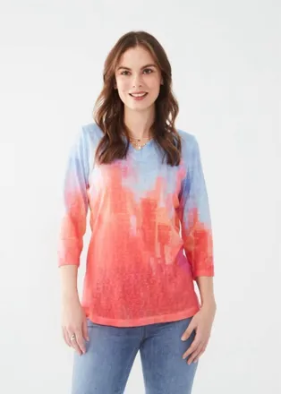 FDJ Nisa Three Quarter Sleeve Jersey Top In Flamingo Gradient