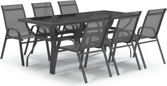 vidaXL 7 Piece Garden Dining Set Grey and Black Vidaxl