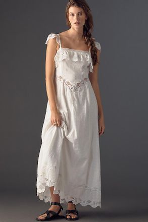 Rahi Ruffle Lace Flutter-Sleeve Cotton Maxi Dress