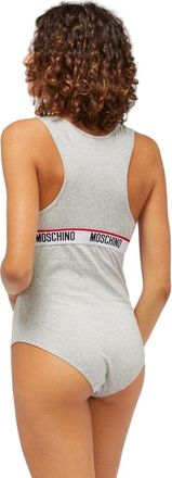 Moschino Logo-Banded Cotton Bodysuit - Gray