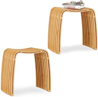 Relaxdays 2x Taburetes Cuadrados Bajos, Bamb&uacute;, Marr&oacute;n, 46 X 45 X 31 Cm