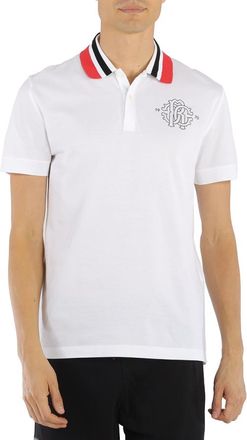 Roberto Cavalli Mens White RC Monogram Cotton Polo Shirt, Size Medium