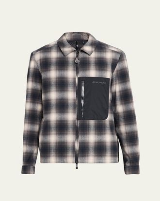 Moncler Mens Plaid Mixed-Media Jacket