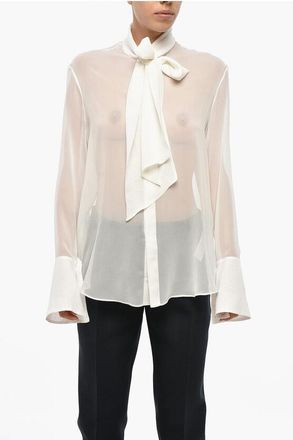 SA SU PHI Blusa Tie Neck GEORGETTE in Chiffon di Seta taglia 38