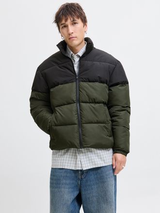 Jack & Jones Steppjacke JACK & JONES JJMAZE PUFFER COLLAR, Herren, Gr. XXL, rosin detail:schwarz blocking, Web, Obermaterial: 100% Polyester, colorblocking, Jacken