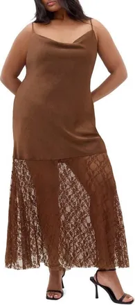 City Chic Lilly Lace Sleeveless Maxi Dress in Toffee at Nordstrom, Size 10W