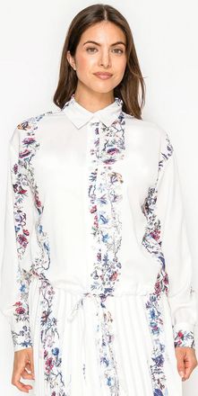 YAL New York Ivory Blouse with Vertical Floral Panels