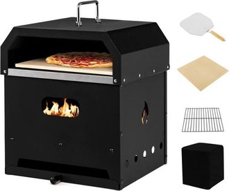 Costway Costway - Forno per Pizza Portatile da Esterno - Forno a 2 Strati Staccabile, Pietra per Pizza, Pala per Pizza, Griglia bbq e Copertura Impermeabile