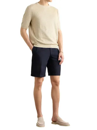Ermenegildo Zegna Pleated Front Cotton-Linen Shorts - Navy
