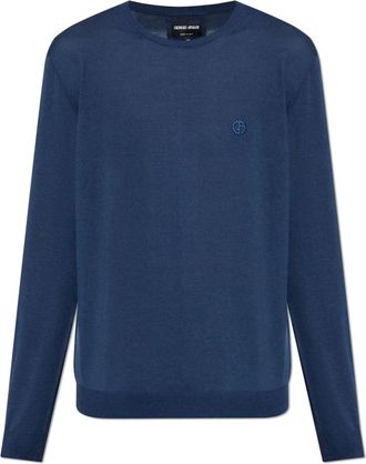 Giorgio Armani Trui met een ronde halslijn - Heren - Ronde hals truien - Blauw - 2XL - Katoen - Truien & Vesten