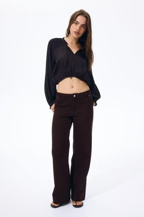 H&M Wide Twill Trousers in Dark Brown at Nordstrom, Size 10