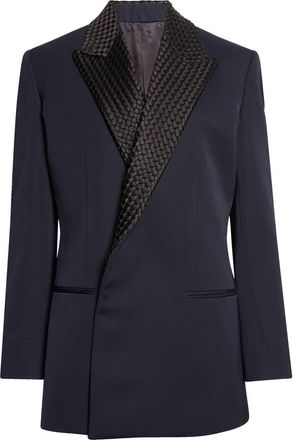 Bottega Veneta Intrecciato Lapel Blazer in 4071 Midnight Blue at Nordstrom, Size 8 Us