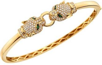 Effy 14K Yellow Gold Diamond & Emerald Panther Bypass Bangle in 14K Gold at Nordstrom, Size 7
