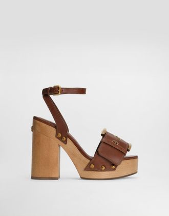 Dolce & Gabbana Cowhide Wedge Sandals - Woman Sandals And Wedges Brown 35.5