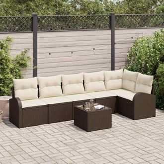 vidaXL Vidaxl - Conjunto De Sof&aacute; De Jard&iacute;n Con Coj&iacute;n 7 Pcs Marr&oacute;n Polirat&aacute;n