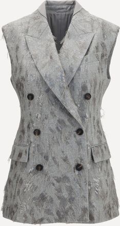 Brunello Cucinelli Gilet in virgin wool and cashmere twill flannel with Dazzling Lynx Embroidery Female 40