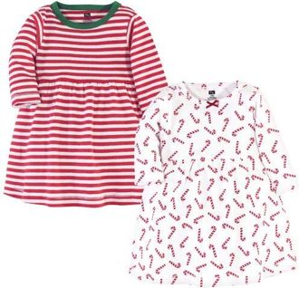 Hudson Baby Twin Pack Long-Sleeve Dress Bundle in Candy Cane at Nordstrom, Size 18-24M