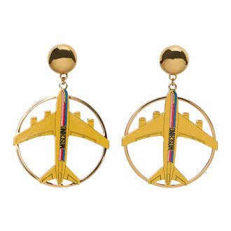 Moschino Oorstekers met vliegtuigversiering - Dames - Oorbellen - Geel - ONE Size - Accessoires