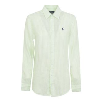 Ralph Lauren Shirts, female, Green, Size: XS Striped Linen Shirt
