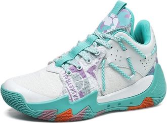 Generic Mens Basketball Shoes with Breathable Mesh High Cut Wear-Resistant, Shock-Absorbing Anti Slip Training Boots Walking Shoes(White Green,4.5 UK)