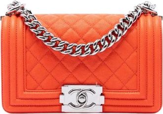 Chanel Pre-owned Quilted Caviar Leather Crossbody Bag - Dames - Vintage Schoudertas - Oranje - ONE Size - Leer - Vintage
