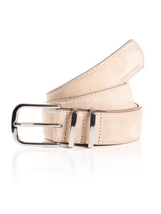 Tom Tailor Synthetikg&uuml;rtel TOM TAILOR TTMILLIE, Damen, Gr. 100, beige (ecru), Materialmix, G&uuml;rtel Synthetikg&uuml;rtel, Veloursleder mit Ziern&auml;hten - 3,5 cm breit