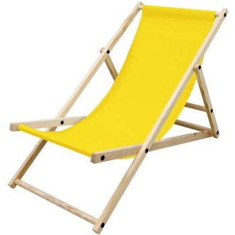 ECD Germany Sedia a Sdraio Pieghevole in Legno e Tessuto Giallo Schienale Regolabile 3 Posizioni Reclinabili Carico fino a 120 kg Lettino Prendisole da Spiaggia