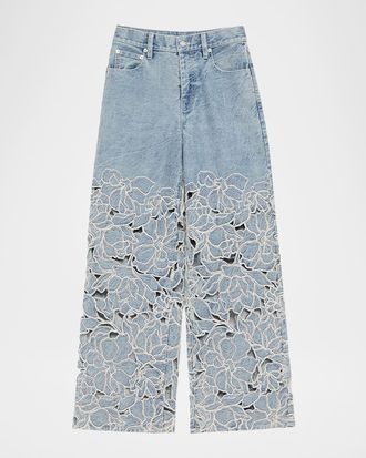 SIMKHAI Betty Floral Embroidered Straight-Leg Jeans