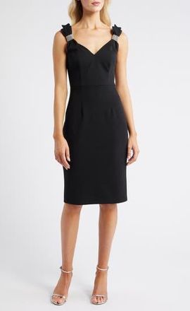 Eliza J V-Neck Embellished Bow Sheath Dress in Black at Nordstrom Rack, Size 12