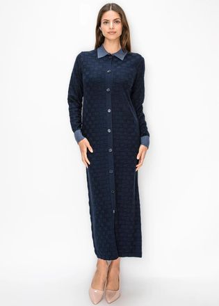 YAL New York Long Navy Sweater Dress, Full Button