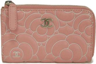 Chanel Camellia Pink Leather Coin Purse/Coin Case (Pre-Owned)