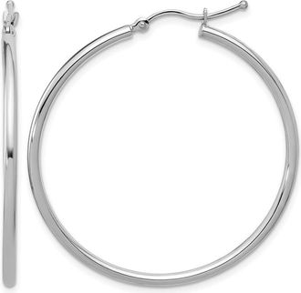 Diamond2Deal 10K White Gold Round Hinged Hoop Earrings