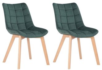 Clp Set de 2 sillas con patas de madera y asiento en Terciopelo Verde