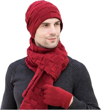 Generic Cocila Hat Mens Knitted Scarf Winter Warm Windproof Gloves Three- Hats Ear for Women (Wine, One Size) Blue Bobble Beanie Fleece Red Men Green Wooly He