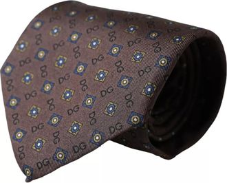Dolce & Gabbana Mens Silk Necktie Geometric Pattern - Dark Brown - One Size