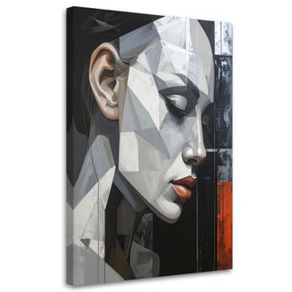 Feeby Cuadro En Lienzo, Abstracci&oacute;n Retrato De Mujer En Gris, 80x120
