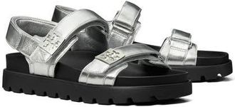 Tory Burch Mellow Sport Sandal in Silver /Perfect Black at Nordstrom, Size 10.5