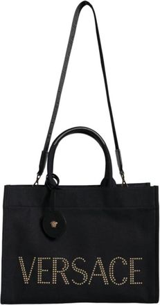 Versace Canvas Leren Crossbody Tote Tas - Dames - Schoudertassen - Zwart - ONE Size - Tassen