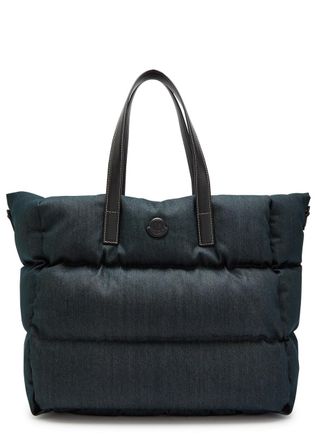 Moncler Logo-appliqu&eacute;d Padded Leather and Denim Tote - Dark Blue - One Size