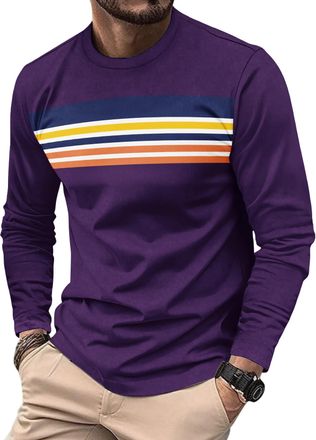 Generic Mens Soft Long Sleeve Top - Pure & Striped Crew Neck, Casual Layering Essential for Everyday Wear (XL,21)