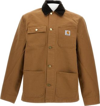 Carhartt Work in Progress Oversized Cotton Jacket with Ribbed Collar and Logo Detail