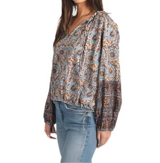 Dylan Talia Printed Blouse In Denim/brown