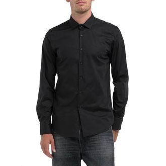 Replay Overhemden, Heren, Zwart, S, Katoen, M4140 Slim-Fit Poplin Shirt