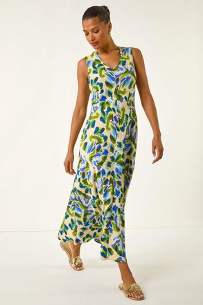 Roman Abstract Print Sleeveless Midi Dress