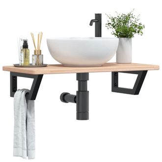 Berkfield Home Basin Shelf Wall Mounted Steel & Solid Wood Oak in Brown